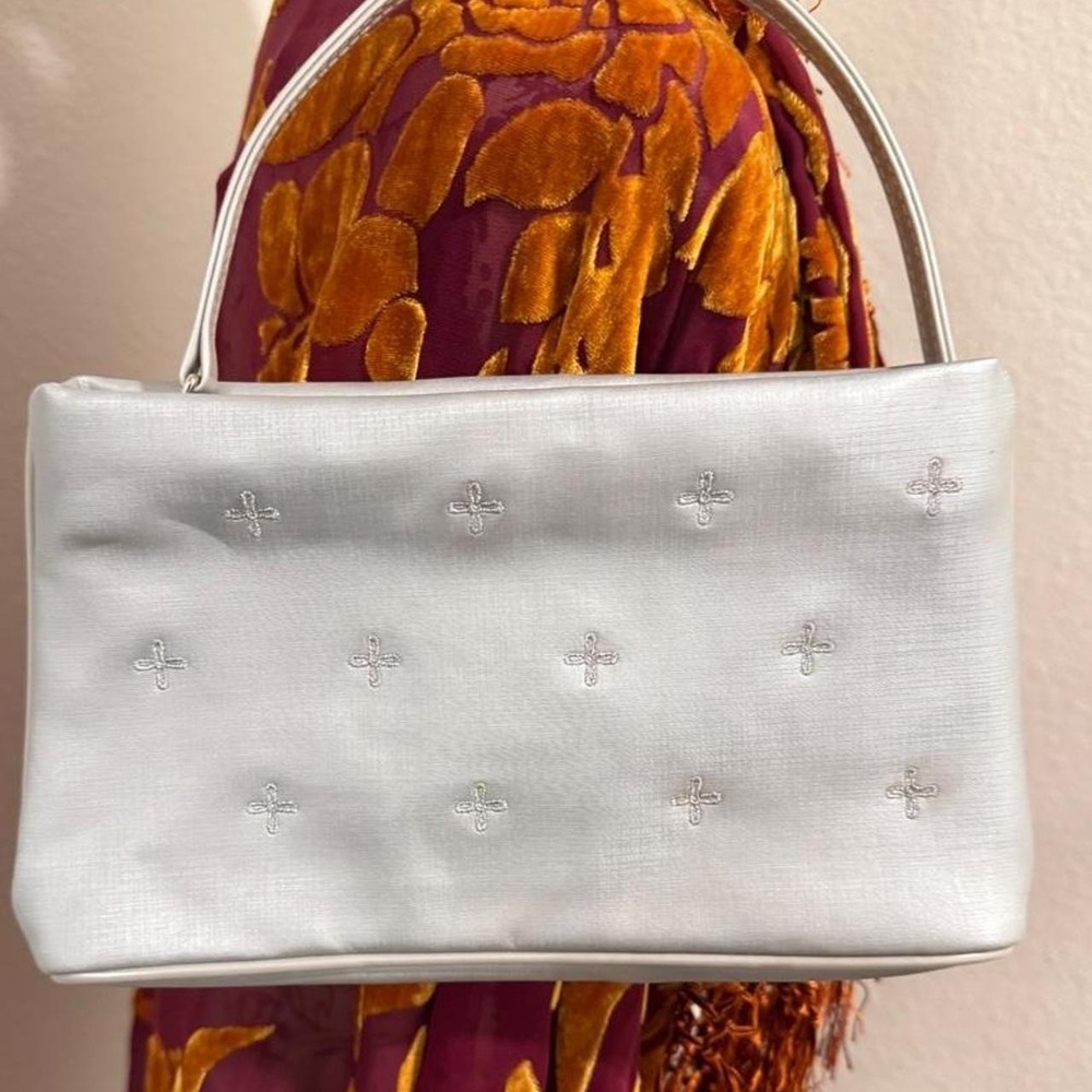 Vintage 2000s Y2K silver cross embroidered mini shoulder bag silver hardware